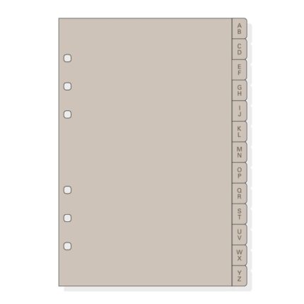 Finocam R564 Indice Alfabetico para Agendas Open - 13 Solapas - Formato 500 - 129x2x181mm - PVC - Color Beige Grisaceo