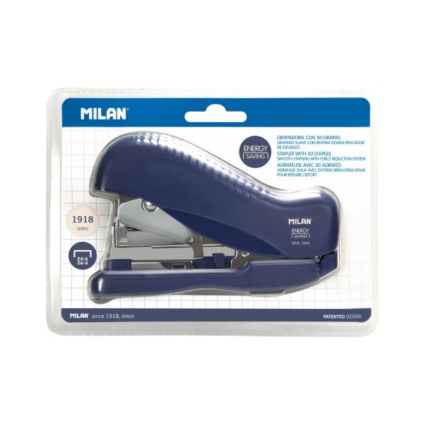 Milan 430 Since 1918 Energy Saving Grapadora - hasta 30 Hojas - Grapas 24/6 y 26/6 - Color Azul Milan 430 Since 1918 Energy Saving Grapadora - hasta 30 Hojas - Grapas 24/6 y 26/6 - Color Azul