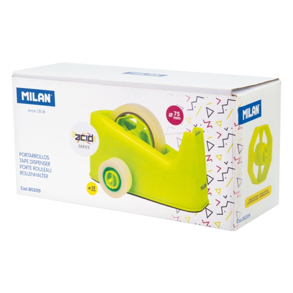 Milan Acid Portarrollos de Sobremesa - Doble Adaptador - Compatible con Cintas de 25mm y 75mm - Color Amarillo Milan Acid Portarrollos de Sobremesa - Doble Adaptador - Compatible con Cintas de 25mm y 75mm - Color Amarillo