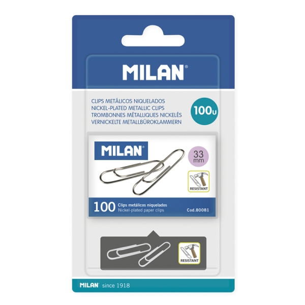Milan Niquelados Pack de 100 Clips - 33mm - Color Plata Milan Niquelados Pack de 100 Clips - 33mm - Color Plata