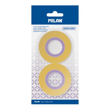 Milan Pack de 2 Cintas Adhesivas - 12mm x 33m - Color Amarillo Transparente