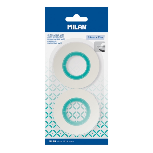 Milan Pack de 2 Cintas Adhesivas Invisibles - Mate - 19mm x 33m - Color Transparente