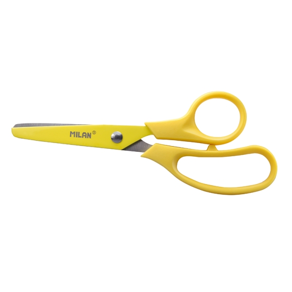 Milan Basic Colours Tijeras de 13.4cm - Mango Ergonomico - Punta Redondeada - Hoja de Acero Inoxidable - Color Amarillo