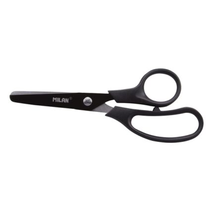 Milan Basic Colours Tijeras de 13.4cm - Mango Ergonomico - Punta Redondeada - Hoja de Acero Inoxidable - Color Negro