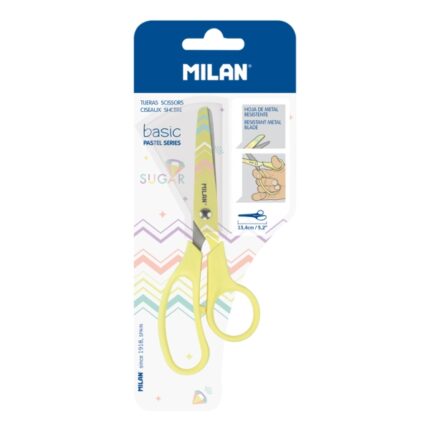 Milan Basic Tijeras de 13.4cm - Mango Ergonomico - Punta Redondeada - Hoja de Acero Inoxidable - Color Rosa Pastel