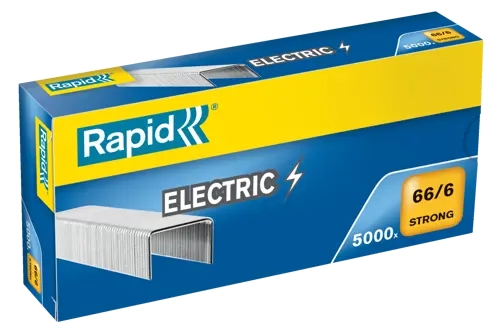 Rapid Strong Caja de 5000 Grapas 66/6 Electric - Para Grapar hasta 20 Hojas - Alambre Reforzado Galvanizado - Patilla de 6mm