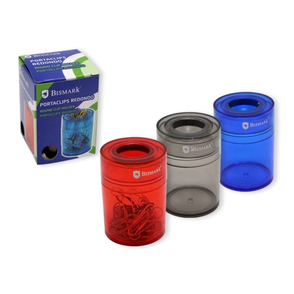 Bismark Portaclips de Plastico con Deposito Transparente - 45x45x65mm - Embocadura Imantada - Colores Surtidos Aleatorios Bismark Portaclips de Plastico con Deposito Transparente - 45x45x65mm - Embocadura Imantada - Colores Surtidos Aleatorios