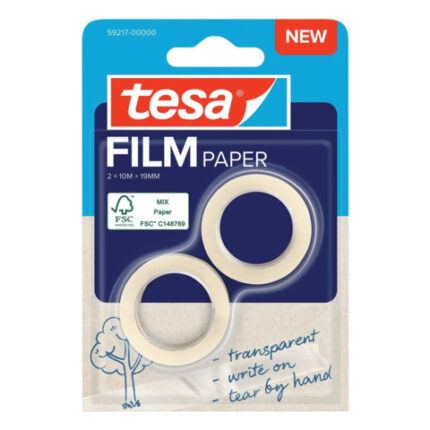 Tesa Paper Pack: confezione da 2 nastri adesivi in carta da 19 mm x 10 metri - Quasi invisibile su superfici di colore chiaro - Tagliabile a mano e su cui è possibile scrivere - Carta certificata FSC®