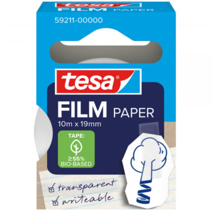 Tesa Paper Pack: 1 nastro adesivo in carta da 19 mm x 10 metri - Quasi invisibile su superfici di colore chiaro - Si può tagliare a mano e si può scrivere sopra - Carta certificata FSC®