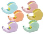 Bismark Pack de Portarrollos con 2 Cintas Adhesivas 19mmx33m - Cuerpo de Plastico - Ideal para Uso Escolar - Colores Pastel Aleatorios