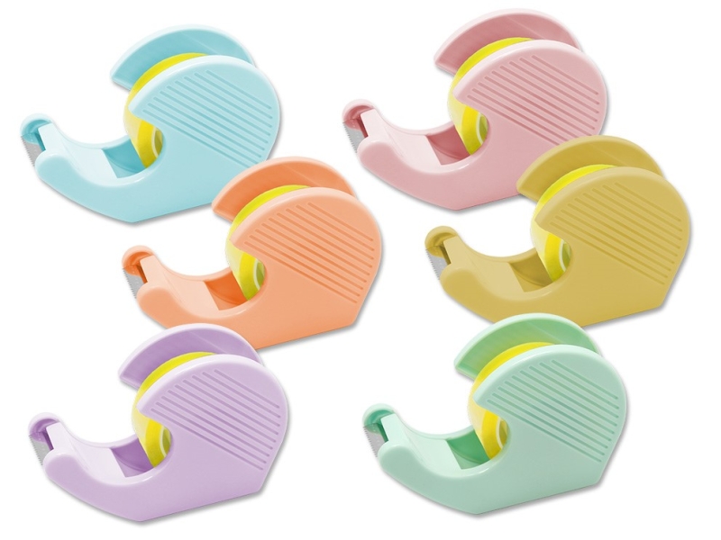 Bismark Pack de Portarrollos con 2 Cintas Adhesivas 19mmx33m - Cuerpo de Plastico - Ideal para Uso Escolar - Colores Pastel Aleatorios Bismark Pack de Portarrollos con 2 Cintas Adhesivas 19mmx33m - Cuerpo de Plastico - Ideal para Uso Escolar - Colores Pastel Aleatorios