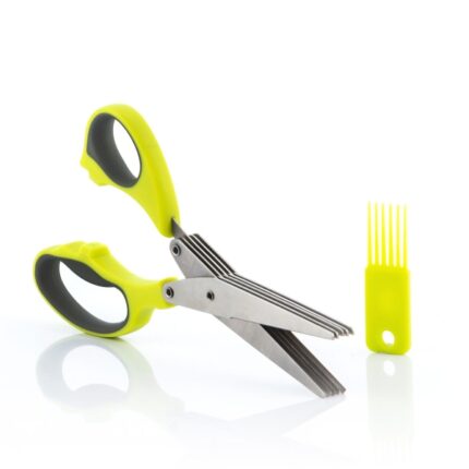 Innovagoods Tijeras de Cocina Multicorte con 5 Cuchillas - Ergonomico - Facil Limpieza - Incluye Cepillo - Color Verde