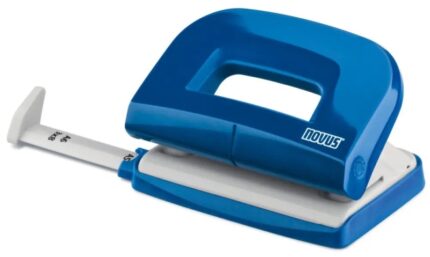 Novus E210 Perforadora Pequeña de Papel - Hasta 10 Hojas - Guia de Posicionamiento - Punzones 5.5mm - Color Azul