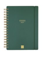 Finocam Haiku Agenda de Espiral en Catalan - 16 Meses - Semana Vista Horizontal - Formato E10 - 155x212mm - Tapa Dura - Papel de 95g/m2 - Cierre con Goma Elastica - Color Verde