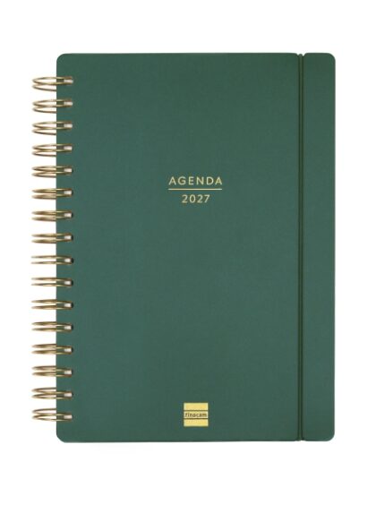 Finocam Haiku Agenda de Espiral en Catalan - 16 Meses - Semana Vista Horizontal - Formato E10 - 155x212mm - Tapa Dura - Papel de 95g/m2 - Cierre con Goma Elastica - Color Verde