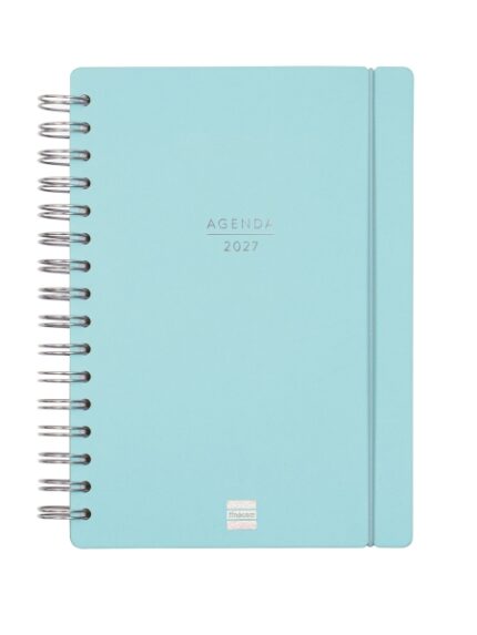 Finocam Haiku Agenda de Espiral en Catalan - 16 Meses - Semana Vista Horizontal - Formato E10 - 155x212mm - Tapa Dura - Papel de 95g/m2 - Cierre con Goma Elastica - Color Azul
