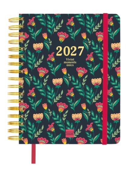 Finocam Vitae Agenda de Espiral en Catalan - 16 Meses - Semana Vista Horizontal - Formato 4º - 155x217mm - Tapa Dura - Papel de 80g/m2 - Goma Elastica - Bolsillo con Fuelle - Multicolor