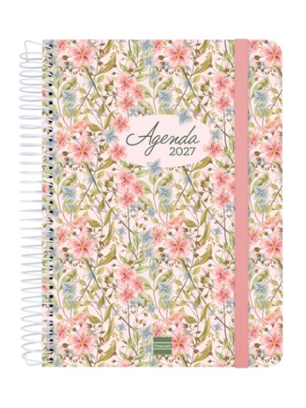 Finocam Cloe Agenda de Espiral en Catalan - 16 Meses - Semana Vista Horizontal - Formato E10 - 155x212mm - Tapa Dura - Papel de 100g/m2 - Goma Elastica - Adhesivos Tematicos - Multicolor