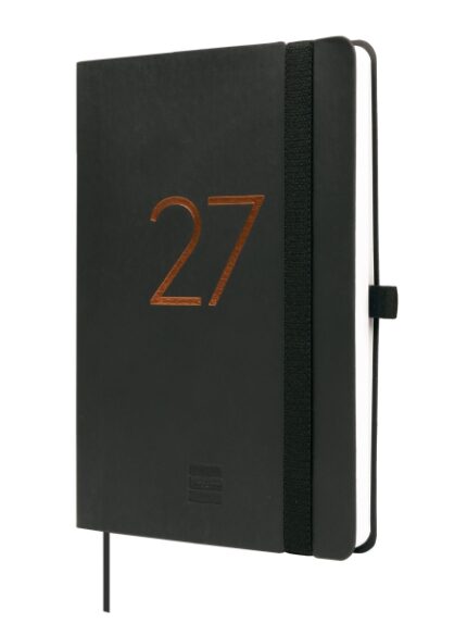 Finocam Capri Agenda de Tapa Blanda en Catalan - 16 Meses - Semana Vista Horizontal - Formato F4 - 118x168mm - Papel de 80g/m2 - Bolsillo Interior - Cierre con Goma - Color Negro
