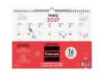 Finocam Neutro Calendario de Pared en Catalan - 16 Meses - Mes Vista - Formato L - 340x240mm - Espiral Doble Metalica - Papel de 120g/m2 - Listado de Festivos - Color Rojo/Blanco