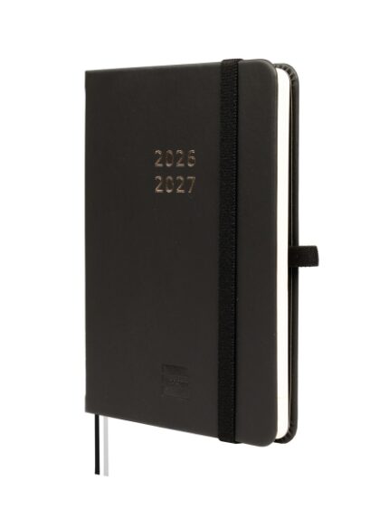 Finocam Minimal Agenda de Tapa Dura Internacional - 18 Meses - Semana Vista Horizontal - Formato M3 - 100x150mm - Papel Crema de 80g/m2 - Bolsillo Interior - Cierre con Goma - Color Negro