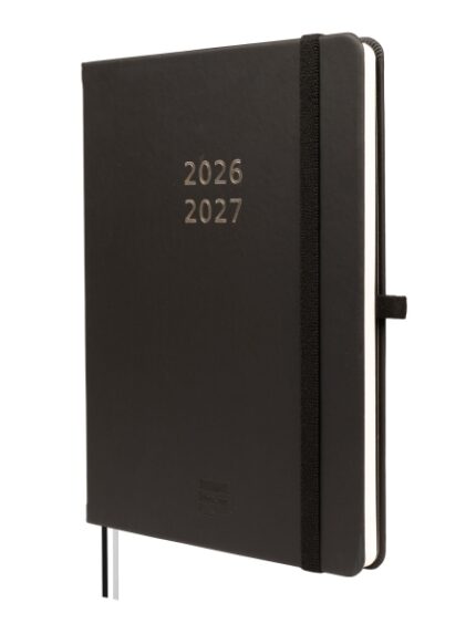 Finocam Minimal Agenda de Tapa Dura Internacional - 18 Meses - Semana Vista Horizontal - Formato M5 - 140x190mm - Papel Crema de 80g/m2 - Bolsillo Interior - Cierre con Goma - Color Negro