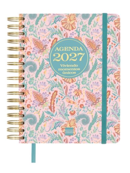 Finocam Vitae Agenda de Espiral - 16 Meses - Semana Vista Horizontal - Formato 4º - 155x217mm - Tapa Dura - Papel de 80g/m2 - Cierre con Goma Elastica - Bolsillo con Fuelle - Multicolor