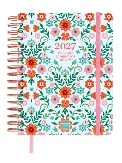Finocam Vitae Agenda de Espiral - 16 Meses - Semana Vista Horizontal - Formato 4º - 155x217mm - Tapa Dura - Papel de 80g/m2 - Cierre con Goma Elastica - Bolsillo con Fuelle - Multicolor