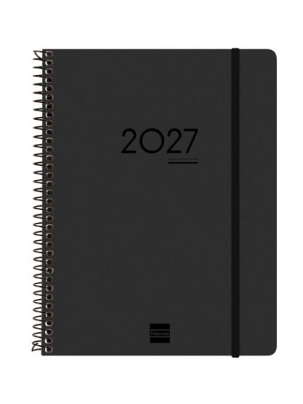 Finocam Ikon Agenda de Espiral Internacional - 16 Meses - Semana Vista Vertical - Formato E10 - 155x212mm - Tapas de PP - Papel de 80g/m2 - Goma Elastica - Adhesivos Tematicos - Color Negro