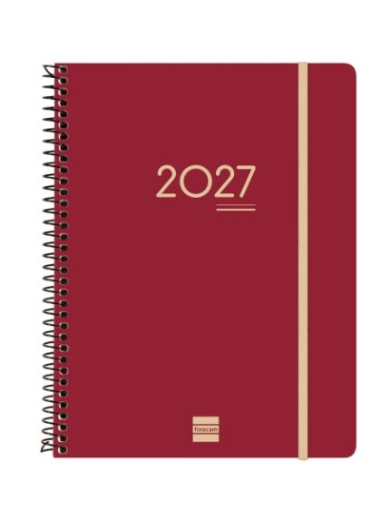 Finocam Ikon Agenda de Espiral Internacional - 16 Meses - Semana Vista Vertical - Formato E10 - 155x212mm - Tapas de Polipropileno - Papel de 80g/m2 - Goma Elastica - Color Burdeos