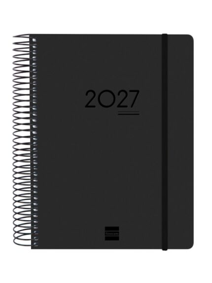 Finocam Ikon Agenda de Espiral Internacional - 16 Meses - 1 Dia por Pagina - Formato E10 - 155x212mm - Tapas de Polipropileno - Papel de 70g/m2 - Goma Elastica - Adhesivos Tematicos - Color Negro