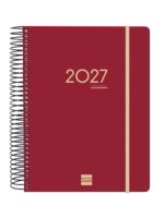 Finocam Ikon Agenda de Espiral Internacional - 16 Meses - 1 Dia por Pagina - Formato E10 - 155x212mm - Tapas de Polipropileno - Papel de 70g/m2 - Adhesivos Tematicos - Color Burdeos