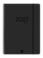 Finocam Ikon Agenda de Espiral Internacional - 16 Meses - Semana Vista Vertical - Formato E40 - 210x297mm - Tapas de PP - Papel de 80g/m2 - Goma Elastica - Adhesivos Tematicos - Color Negro