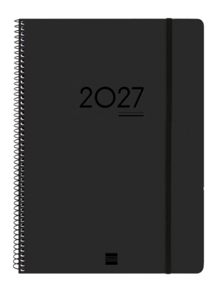 Finocam Ikon Agenda de Espiral Internacional - 16 Meses - Semana Vista Vertical - Formato E40 - 210x297mm - Tapas de PP - Papel de 80g/m2 - Goma Elastica - Adhesivos Tematicos - Color Negro