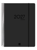 Finocam Ikon Agenda de Espiral Internacional - 16 Meses - 1 Dia por Pagina - Formato E40 - 210x297mm - Tapas de Polipropileno - Papel de 70g/m2 - Goma Elastica - Adhesivos Tematicos - Color Negro