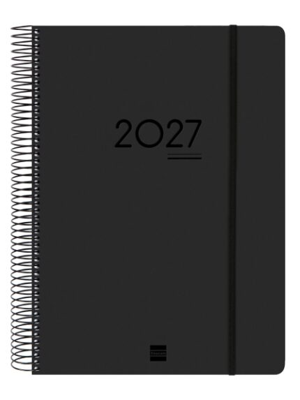 Finocam Ikon Agenda de Espiral Internacional - 16 Meses - 1 Dia por Pagina - Formato E40 - 210x297mm - Tapas de Polipropileno - Papel de 70g/m2 - Goma Elastica - Adhesivos Tematicos - Color Negro