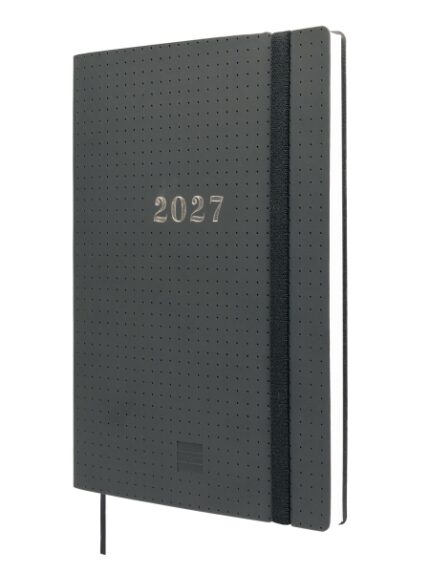 Finocam Dotted Agenda de Tapa Flexible Internacional - 16 Meses - Semana Vista Horizontal - Formato Y10 - 140x204mm - Papel de 80g/m2 - Esquinas Microperforadas - Cierre con Goma - Color Negro