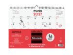 Finocam Neutro Calendario de Pared - 16 Meses - Mes Vista - Formato L - 340x240mm - Espiral Doble Metalica - Papel de 120g/m2 - Listado de Festivos - Color Rojo/Blanco