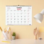 Finocam Neutro Calendario de Pared - 16 Meses - Mes Vista - Formato L - 340x240mm - Espiral Doble Metalica - Papel de 120g/m2 - Listado de Festivos - Color Rojo/Blanco - immagine 3