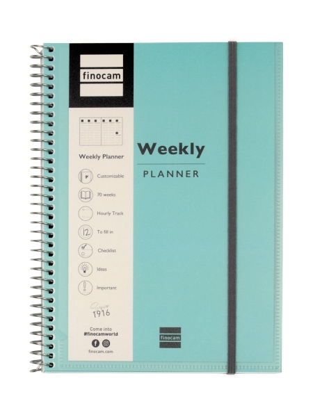 Finocam My Time Agenda sin Fechar - Semana Vista Vertical - Formato E10 - 155x212mm - Tapas de Polipropileno - Papel de 80g/m2 - Espiral de Plastico - Cierre con Goma - Color Turquesa Finocam My Time Agenda sin Fechar - Semana Vista Vertical - Formato E10 - 155x212mm - Tapas de Polipropileno - Papel de 80g/m2 - Espiral de Plastico - Cierre con Goma - Color Turquesa