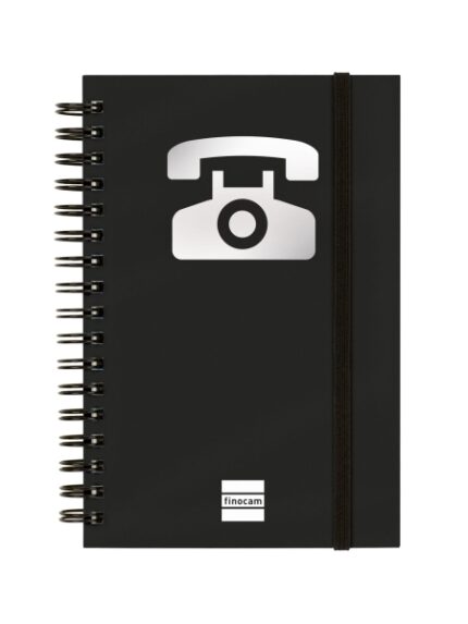 Finocam Phone Indice Telefonico - Formato 8º - 100x150mm - Tapas de Carton Forrado - Papel de 120g/m2 - Cierre con Goma Elastica - Espiral Doble Metalica - Color Negro
