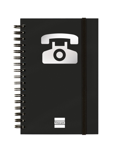 Finocam Phone Indice Telefonico - Formato 8º - 100x150mm - Tapas de Carton Forrado - Papel de 120g/m2 - Cierre con Goma Elastica - Espiral Doble Metalica - Color Negro Finocam Phone Indice Telefonico - Formato 8º - 100x150mm - Tapas de Carton Forrado - Papel de 120g/m2 - Cierre con Goma Elastica - Espiral Doble Metalica - Color Negro