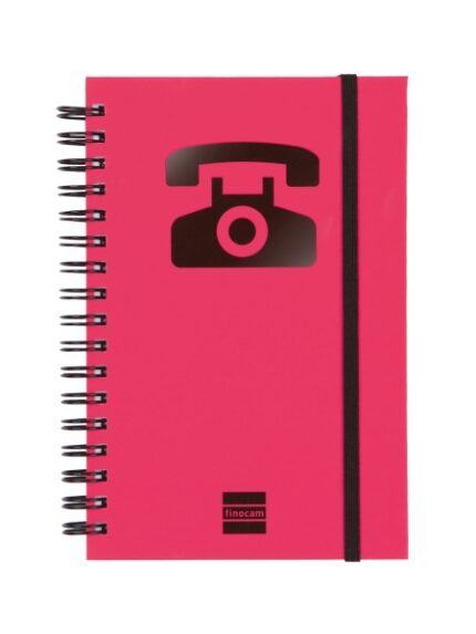 Finocam Phone Indice Telefonico - Formato 8º - 100x150mm - Tapas de Carton Forrado - Papel de 120g/m2 - Cierre con Goma Elastica - Espiral Doble Metalica - Color Magenta