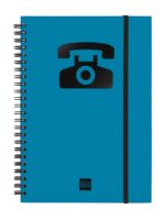 Finocam Phone Indice Telefonico - Formato A5 - 148x210mm - Tapas de Carton Forrado - Papel de 120g/m2 - Cierre con Goma Elastica - Espiral Doble Metalica - Color Azul