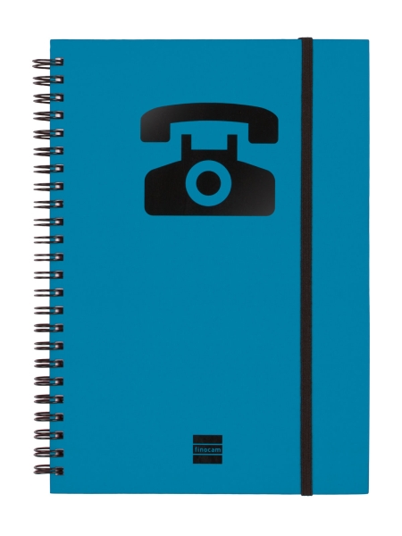 Finocam Phone Indice Telefonico - Formato A5 - 148x210mm - Tapas de Carton Forrado - Papel de 120g/m2 - Cierre con Goma Elastica - Espiral Doble Metalica - Color Azul