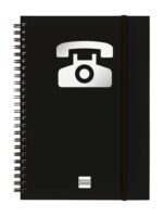 Finocam Phone Indice Telefonico - Formato A5 - 148x210mm - Tapas de Carton Forrado - Papel de 120g/m2 - Cierre con Goma Elastica - Espiral Doble Metalica - Color Negro