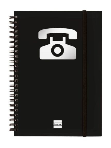 Finocam Phone Indice Telefonico - Formato A5 - 148x210mm - Tapas de Carton Forrado - Papel de 120g/m2 - Cierre con Goma Elastica - Espiral Doble Metalica - Color Negro