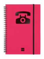 Finocam Phone Indice Telefonico - Formato A5 - 148x210mm - Tapas de Carton Forrado - Papel de 120g/m2 - Cierre con Goma Elastica - Espiral Doble Metalica - Color Magenta