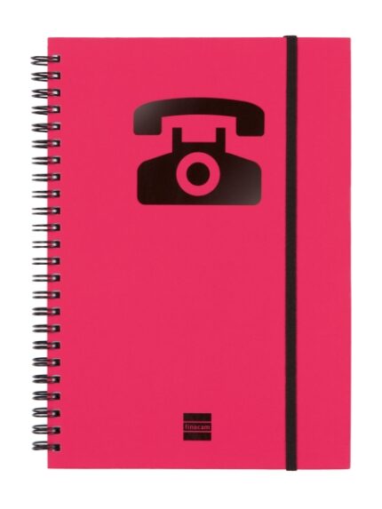 Finocam Phone Indice Telefonico - Formato A5 - 148x210mm - Tapas de Carton Forrado - Papel de 120g/m2 - Cierre con Goma Elastica - Espiral Doble Metalica - Color Magenta