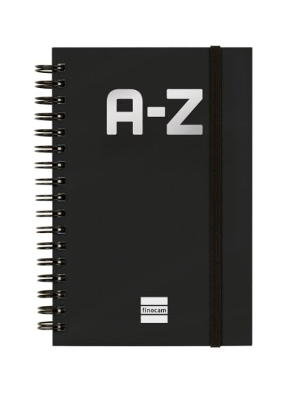 Finocam A-Z Indice Alfabetico - Formato 8º - 100x150mm - Tapas de Carton Forrado - Papel de 80g/m2 - Cierre con Goma Elastica - Espiral Doble Metalica - Color Negro